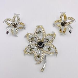 Vintage Sarah Coventry Evening Star Silver Tone Brooch and Clip Earrings Set